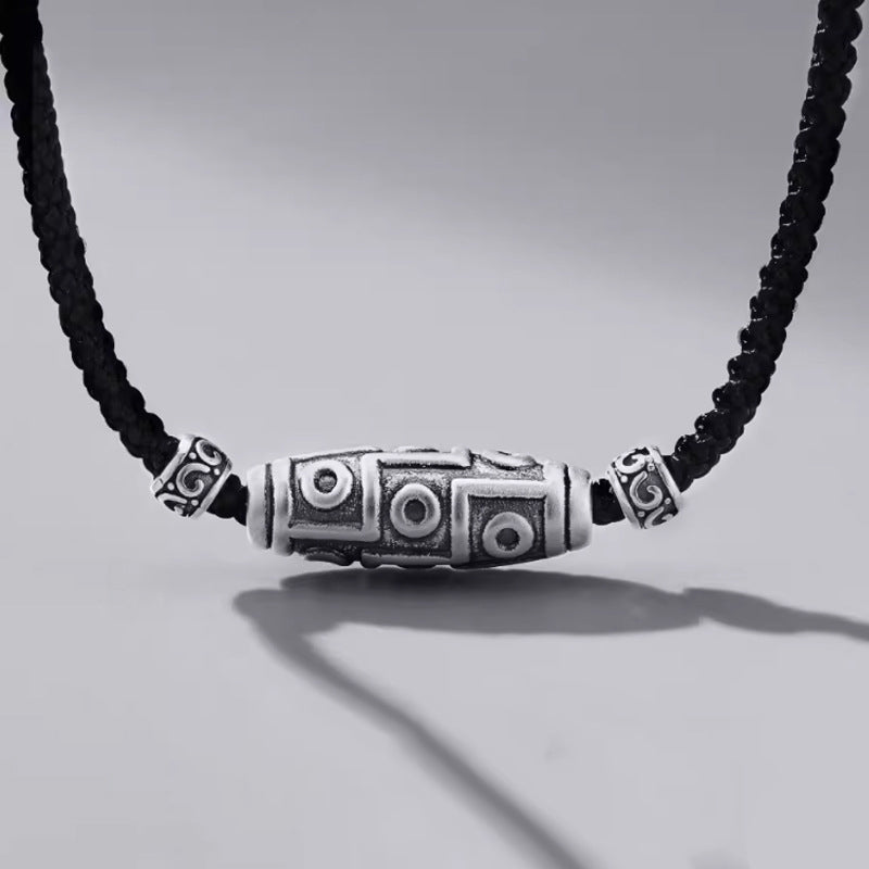 KarmaRipple's 999 Sterling Silver Nine-Eye Dzi Bead Pattern Protection Rope Pendant Necklace p21