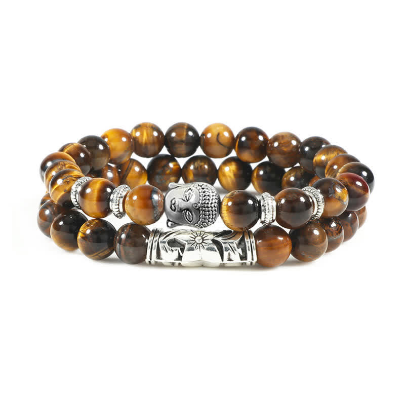 KarmaRipple's 2Pcs Authentic Gemstone Agate Buddha Protection Bracelet p1