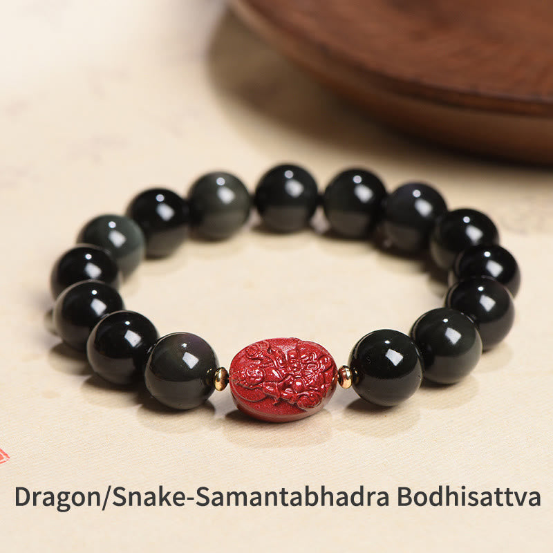 KarmaRipple's Chinese Zodiac Natal Buddha Authentic Black Obsidian Cinnabar Purification Bracelet p19