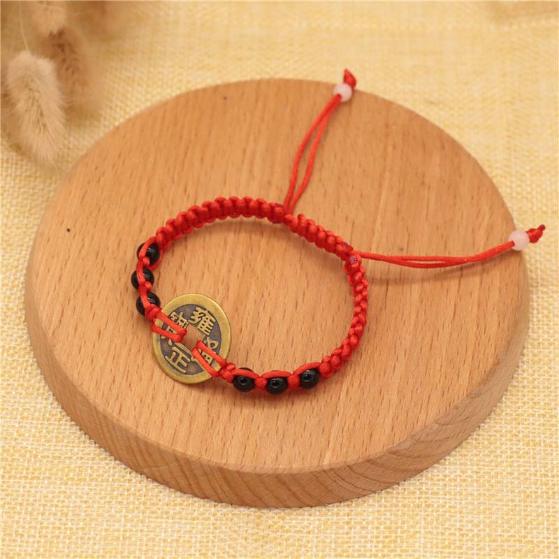 KarmaRipple's Bronze Coin Fortune Red String Weave Bracelet p16