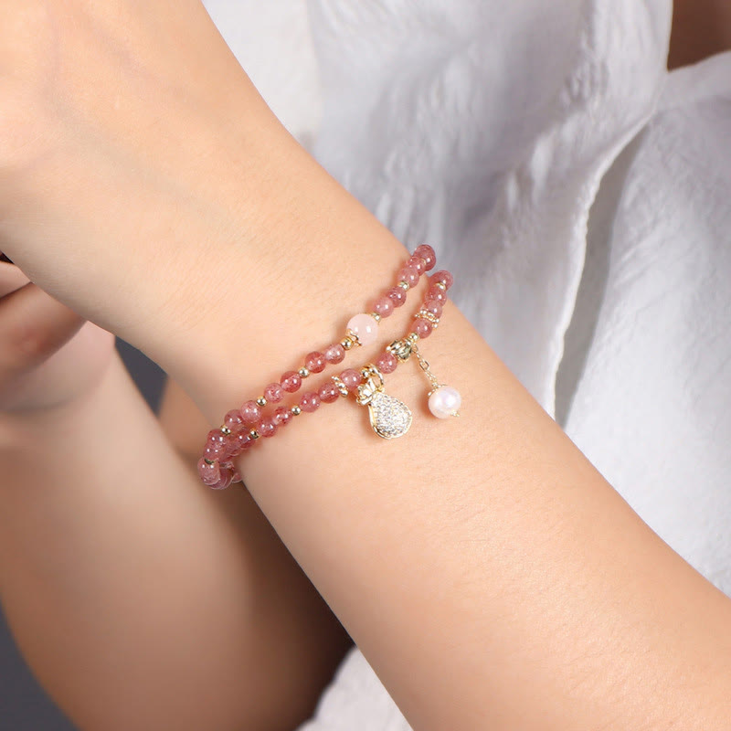 KarmaRipple's Strawberry Quartz Money Bag Positive Talisman Double Wrap Bracelet p6