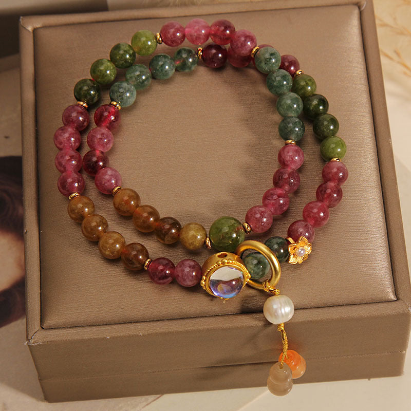 KarmaRipple's Multicolored Tourmaline Positive Double Wrap Gourd Talisman Bracelet p4