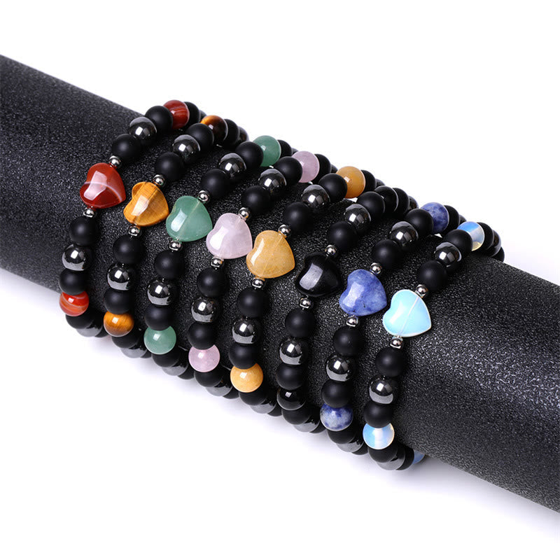 KarmaRipple's Black Onyx Tiger Eye Stone Gemstone Love Heart Protection Bracelet p9