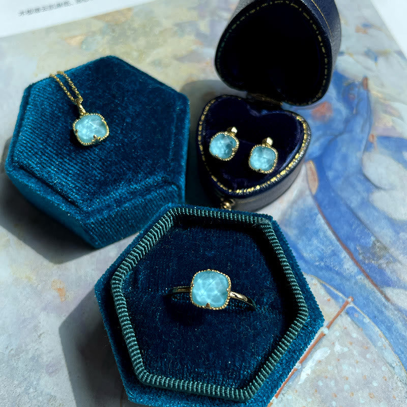 KarmaRipple's 925 Sterling Silver Plated Gold Turquoise Protection Ring Earrings Pendant Necklace Set p9