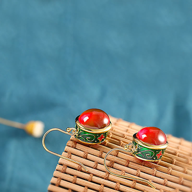 KarmaRipple's Round Red Corundum Confidence Hook Drop Dangle Earrings p5