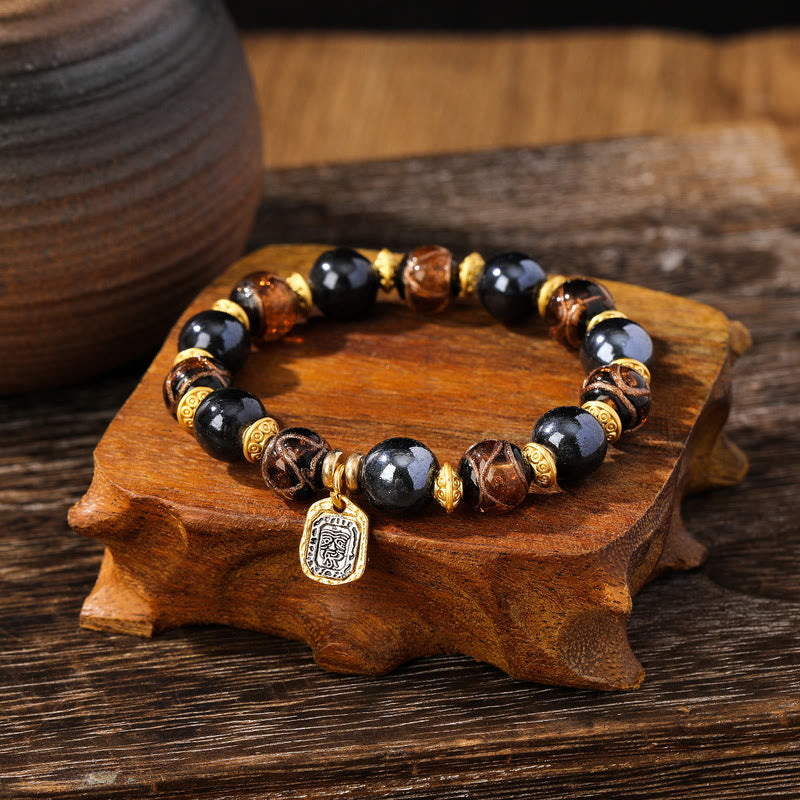 KarmaRipple's Tibetan Zakiram Goddess of Wealth Liuli Glass Incense Ash Porcelain Bead Fortune Bracelet ( p19