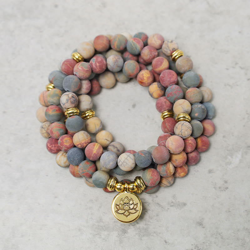KarmaRipple's 108 Mala Beadwork Picasso Jasper Stone Courage Energy Bracelet p1