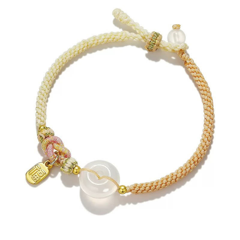 KarmaRipple's Handmade Ivory Agate Peace Buckle Fortune Happiness Protection Weave String Bracelet p1