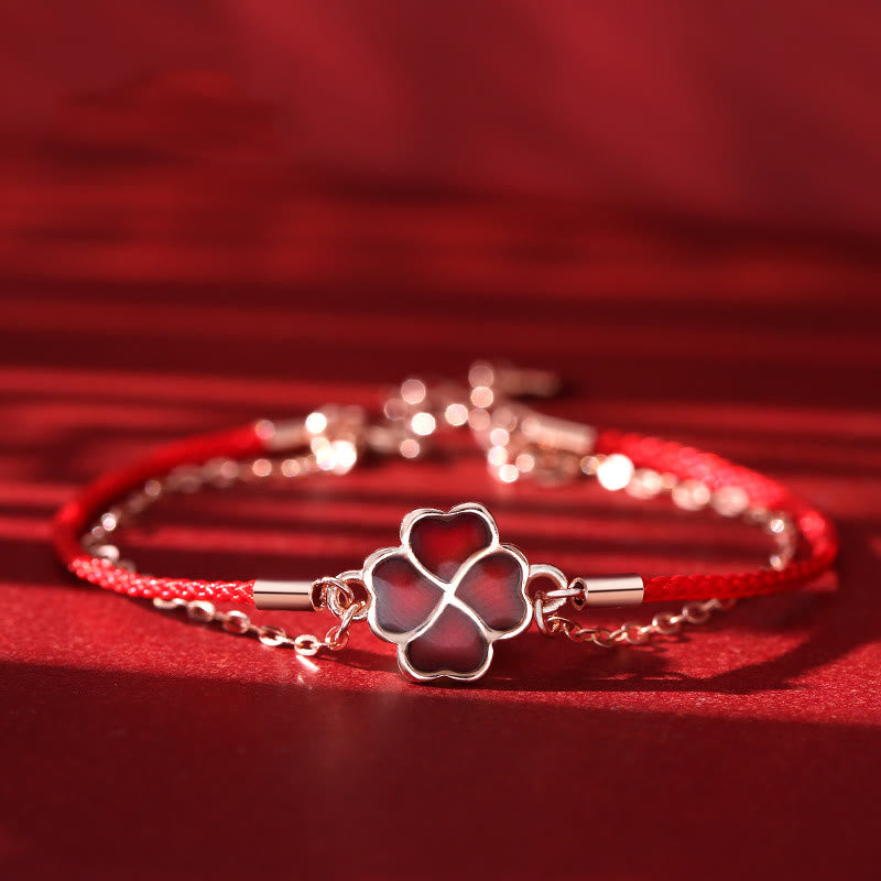 KarmaRipple's 925 Sterling Silver Color-changing Four Leaf Clover Fortune Protection Red String Bracelet p5