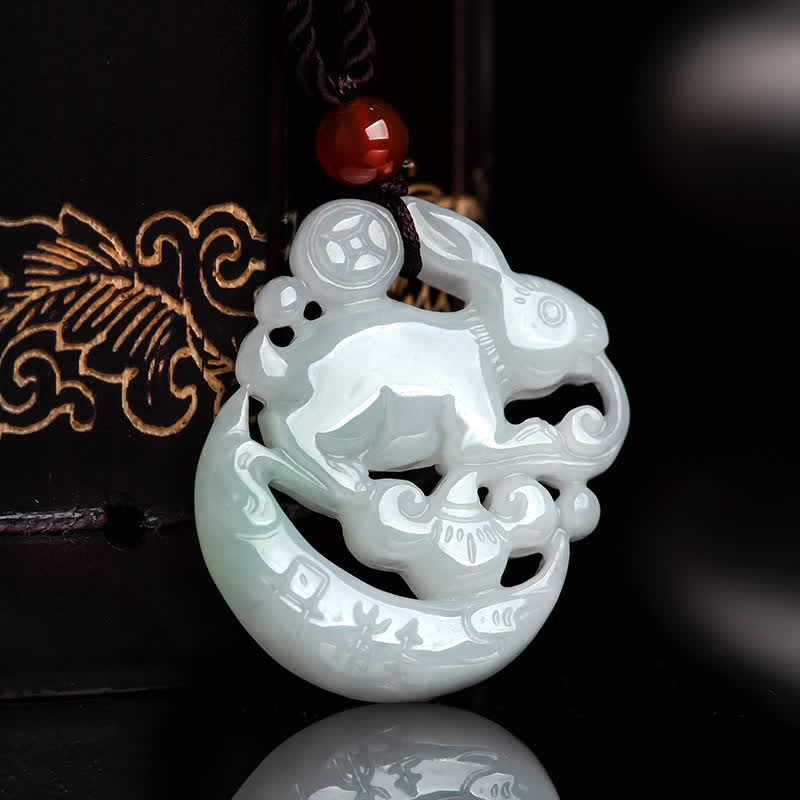 KarmaRipple's Year of the Rabbit Ivory Jade Crescent Moon Protection Pendant Necklace p5