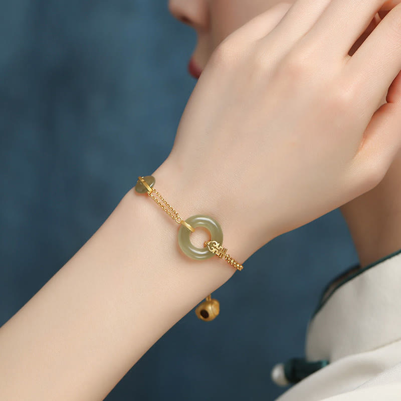 KarmaRipple's Round Jade Peace Buckle Gourd Fu Character Auspicious Prosperity Chain Bracelet p3