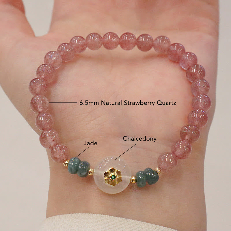 KarmaRipple's Authentic Strawberry Quartz Chalcedony Jade Balancing Bracelet p1