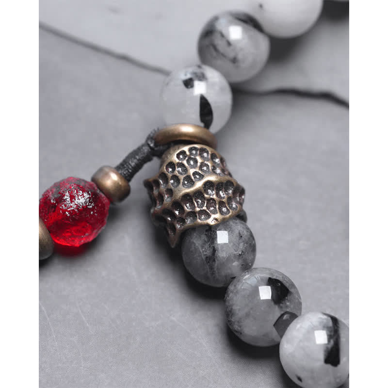 KarmaRipple's Black Rutilated Quartz Ebony Wood Ivory Gemstone Success Pair Bracelet p14