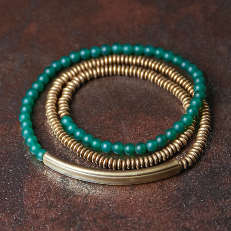 KarmaRipple's Tibetan Various Agate Stone Bronze Protection Triple Wrap Bracelet ( p35