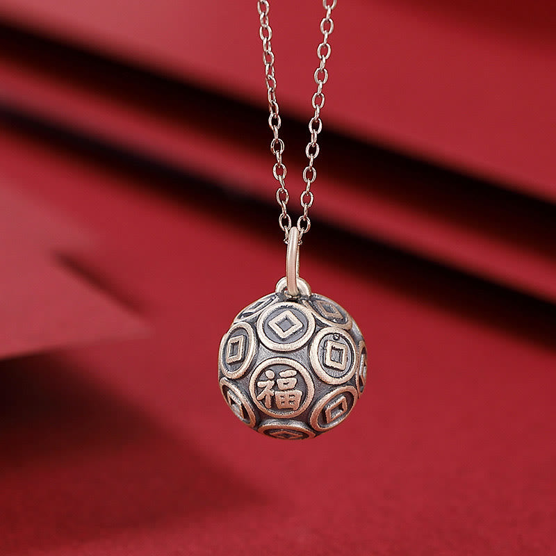 KarmaRipple's 990 Sterling Silver Fu Character Bronze Coin Fortune Fortune Chain Pendant Necklace p2