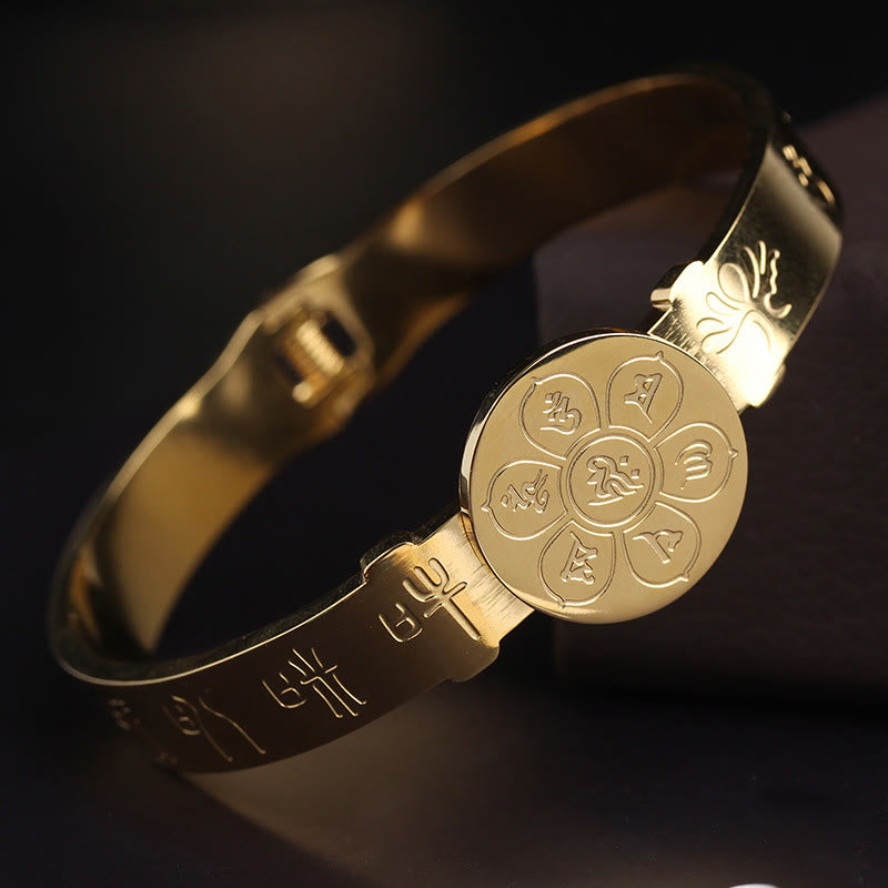KarmaRipple's Yin Yang Lotus Om Mani Padme Hum Mantra Titanium Steel Balance Bracelet Bangle p32