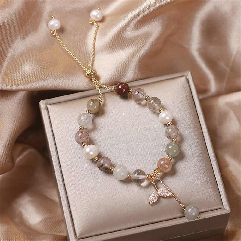 KarmaRipple's Strawberry Quartz Rutilated Quartz Fishtail Talisman Balancing Bracelet p11