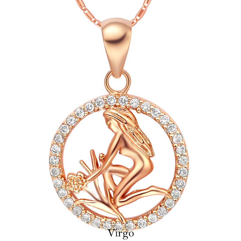 KarmaRipple's 12 Constellations of the Zodiac Rhinestone Fortune Pendant Chain Necklace ( p7