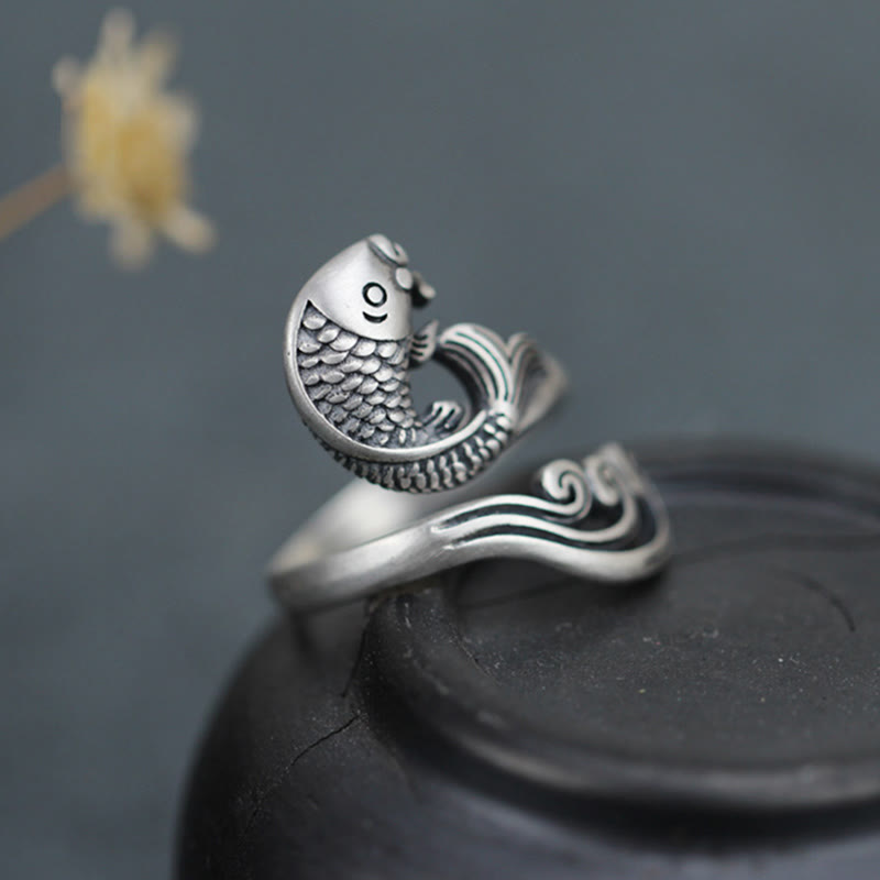 KarmaRipple's 925 Sterling Silver Koi Fish Water Ripple Fortune Wealth Ring p2