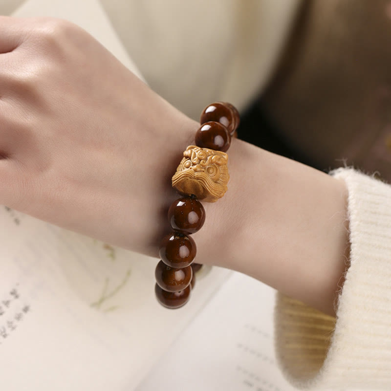KarmaRipple's Purple Bodhi Seed Dancing Lion Wisdom Bracelet p15