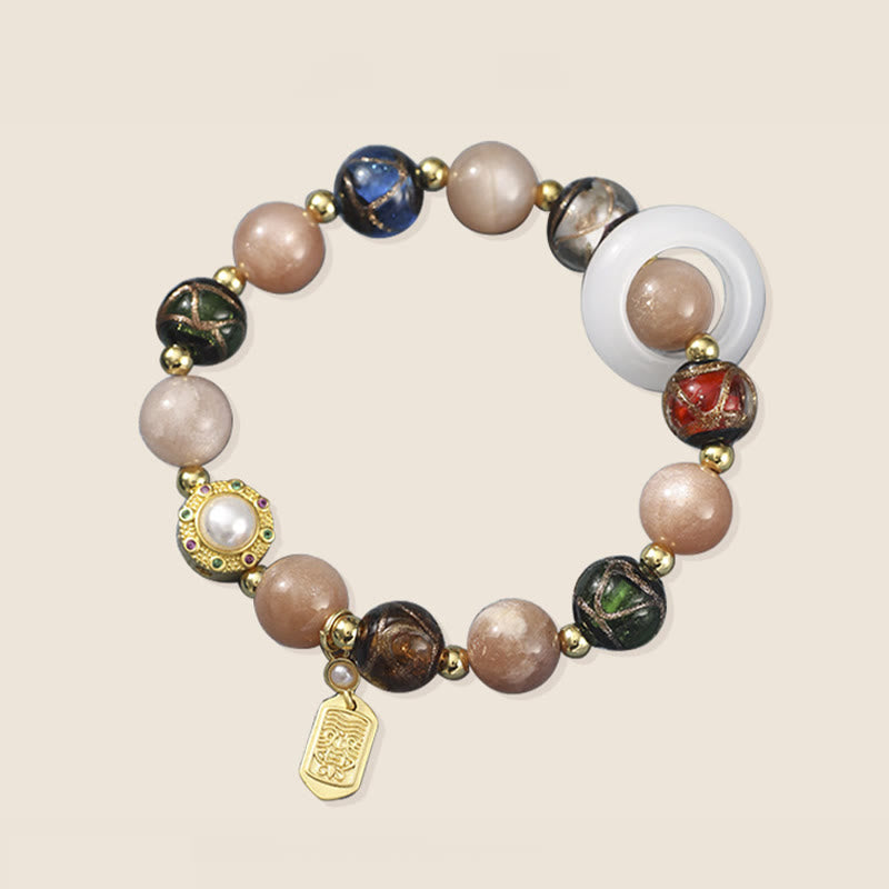 KarmaRipple's Tibetan Incense Ash Liuli Glass Tridacna Stone Sun Stone Om Mani Padme Hum Prayer Wheel Talisman Bracelet p15