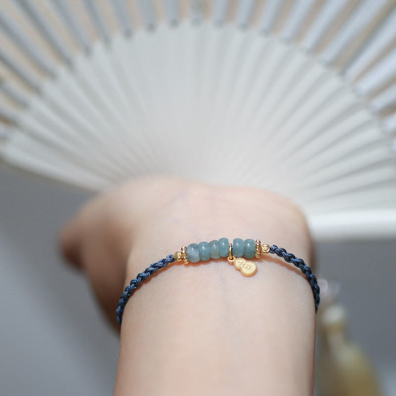 KarmaRipple's 925 Sterling Silver Authentic Jade Gourd Rutilated Quartz Fu Character Fortune Braid Bracelet p5