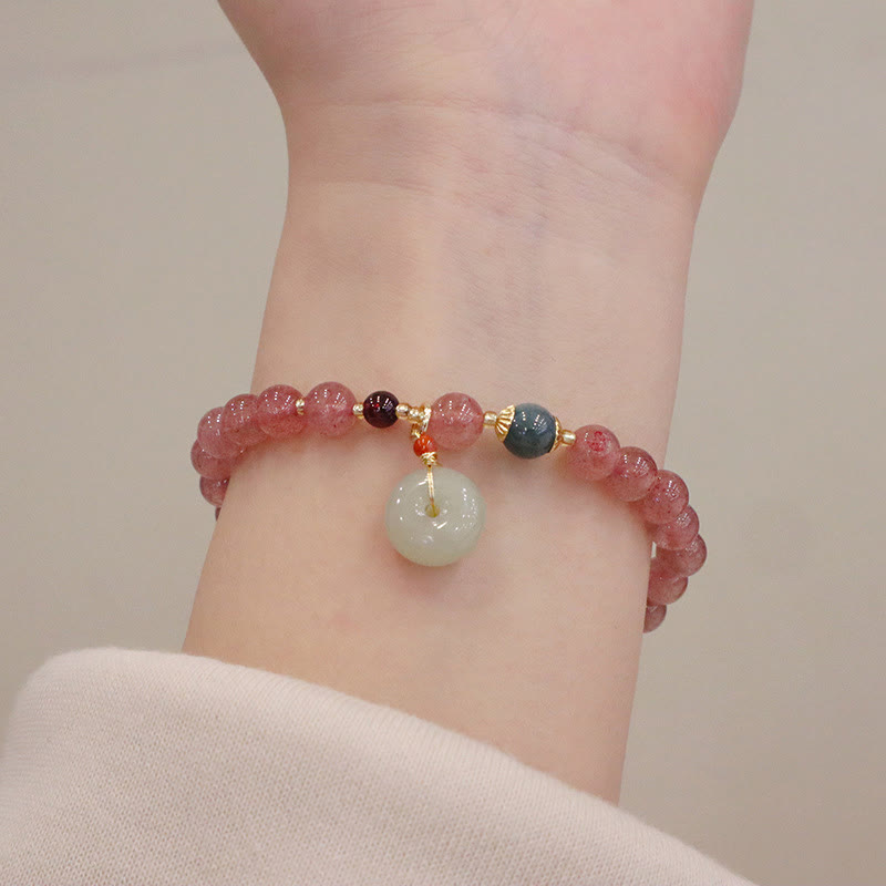 KarmaRipple's Authentic Strawberry Quartz Jade Peace Buckle Coin Purse Balancing Bracelet p7