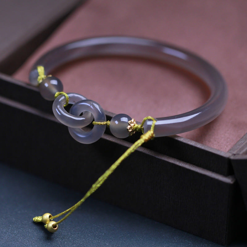KarmaRipple's Authentic Gray Agate Double Peace Buckle Balance Bracelet Bangle p4