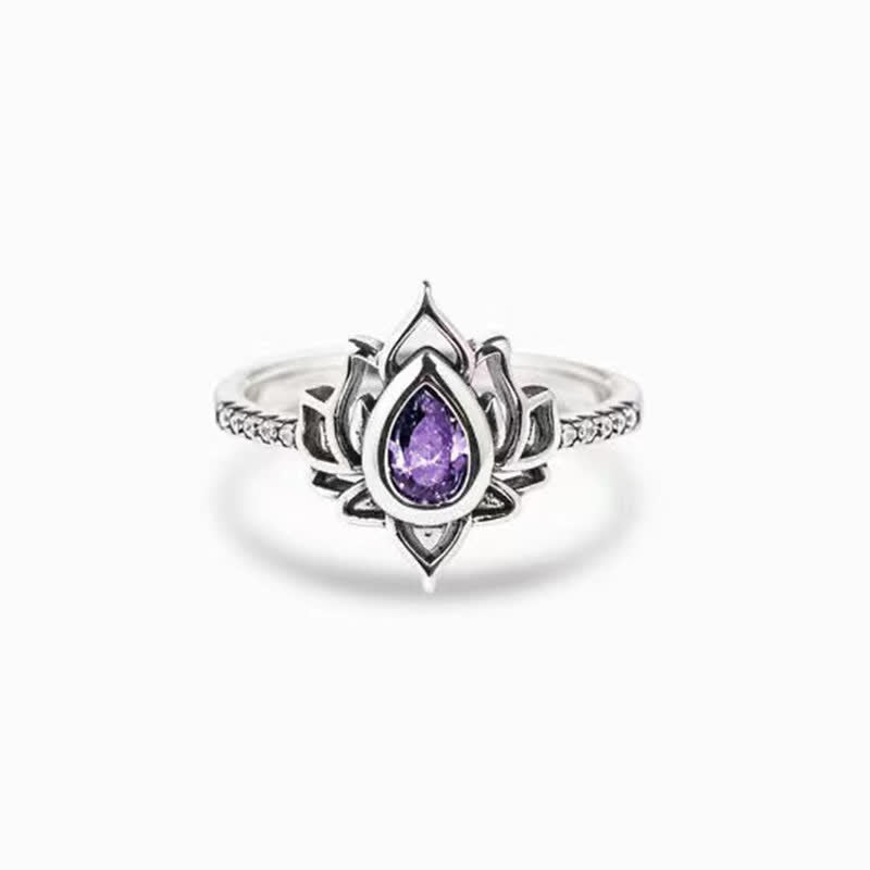 KarmaRipple's Sterling Silver Lotus Zircon Blessing Protection Ring p7