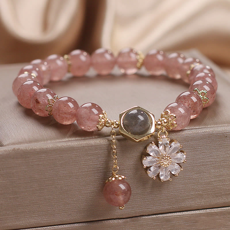 KarmaRipple's Authentic Strawberry Quartz Gemstone Daisy Flower Talisman Positive Balancing Bracelet p6