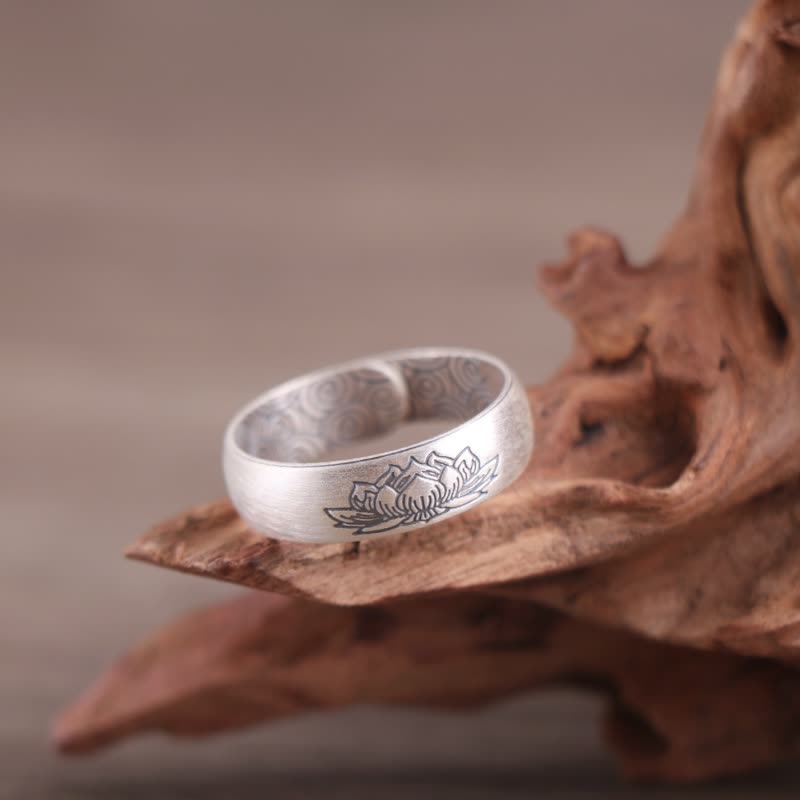 KarmaRipple's 999 Sterling Silver Lotus Elephant Six True Words Blessing Ring p18