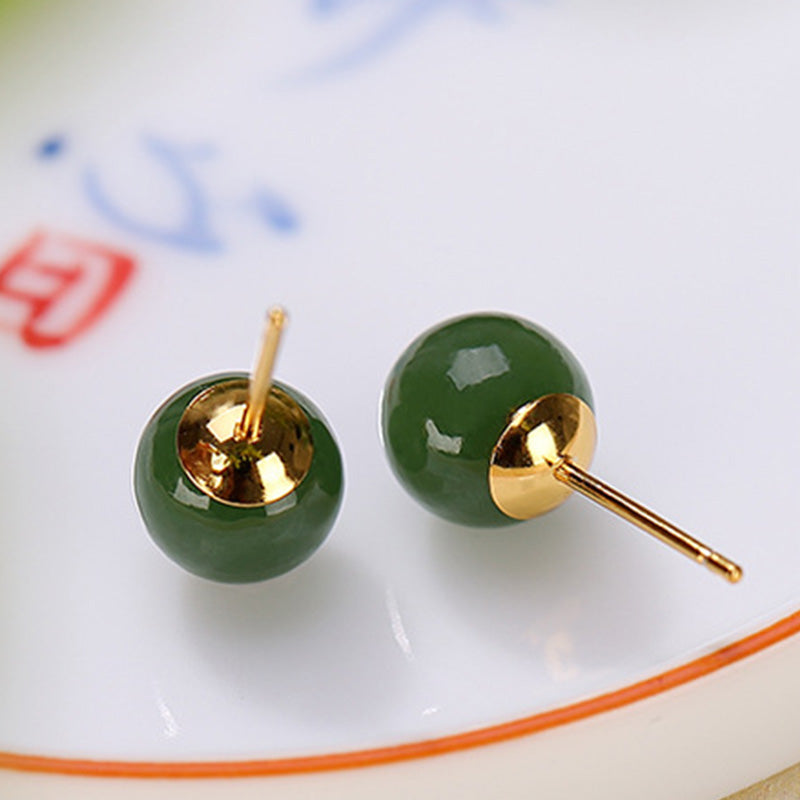 KarmaRipple's 925 Sterling Silver Round Cyan Jade Balancing Calm Stud Earrings p9