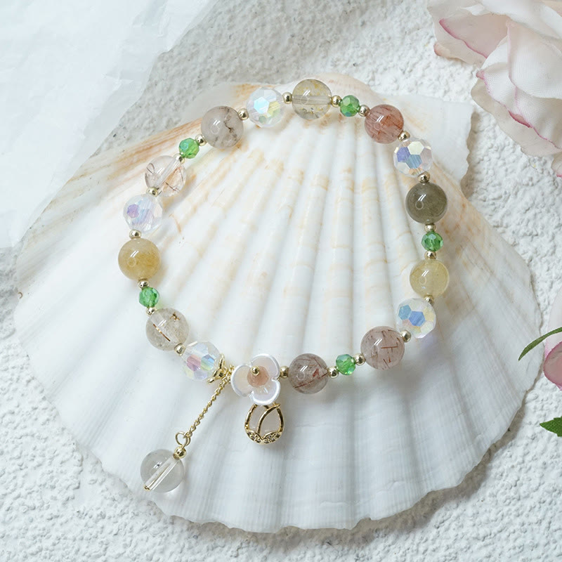 KarmaRipple's Strawberry Quartz Rutilated Quartz Fluorite Flower Balancing Bracelet p22