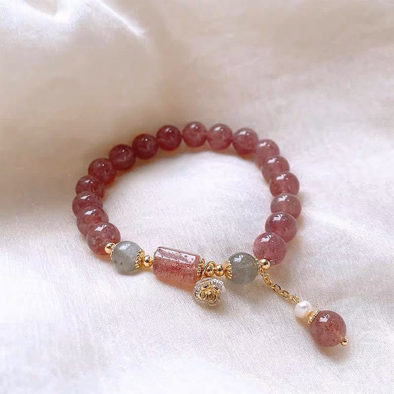KarmaRipple's Authentic Strawberry Quartz Zircon Flower Positive Talisman Bracelet p5