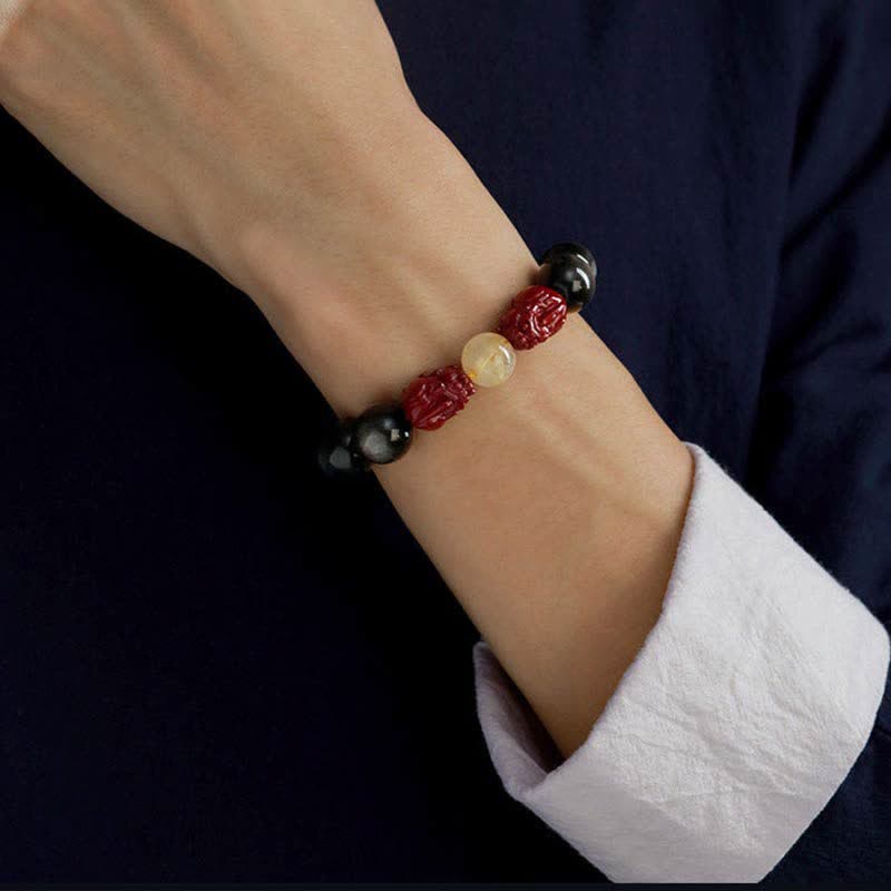 KarmaRipple's Gold Sheen Obsidian PiXiu Cinnabar Om Mani Padme Hum Protection Bracelet p7