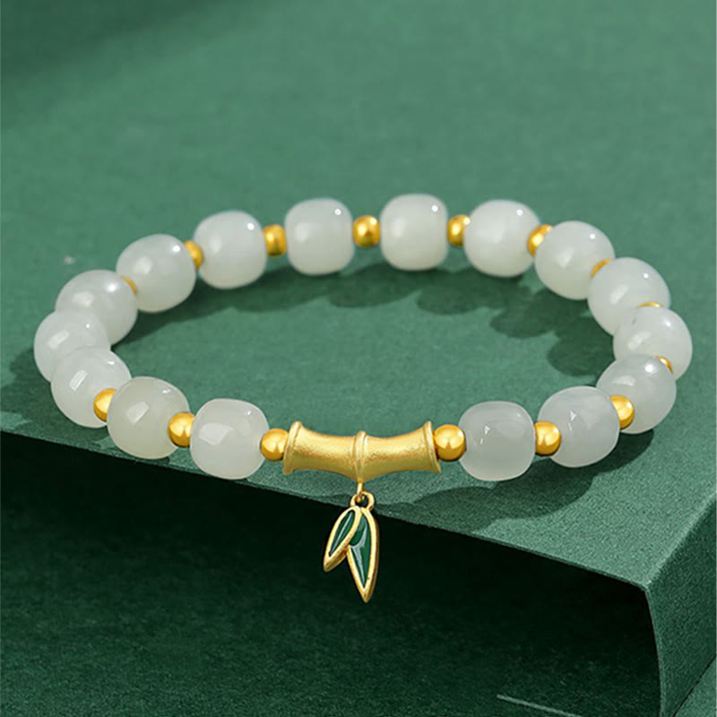 KarmaRipple's 925 Sterling Silver Hetian Ivory Jade Bamboo Fortune Bracelet p1