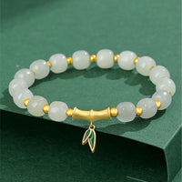 KarmaRipple's 925 Sterling Silver Hetian Ivory Jade Bamboo Fortune Bracelet