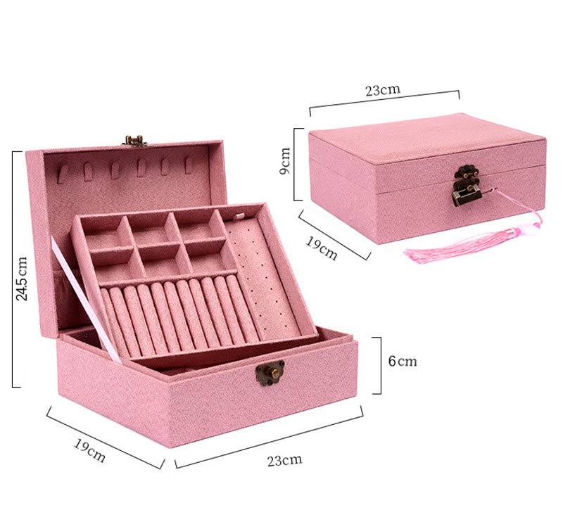 KarmaRipple's Simple Design Jewelry Box Organizer Two-Layer Jewelry Storage Box Flannel Box With Lock p19