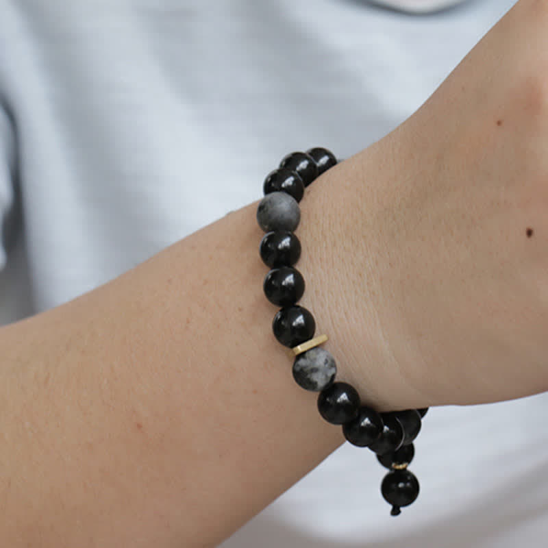 KarmaRipple's Black Obsidian Black Glitter Stone Purification Bracelet p9