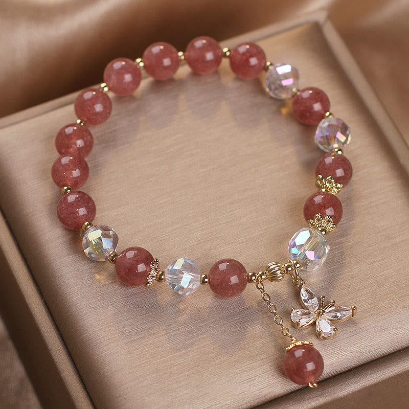 KarmaRipple's Authentic Strawberry Quartz Love Balancing Butterfly Talisman Bracelet p2