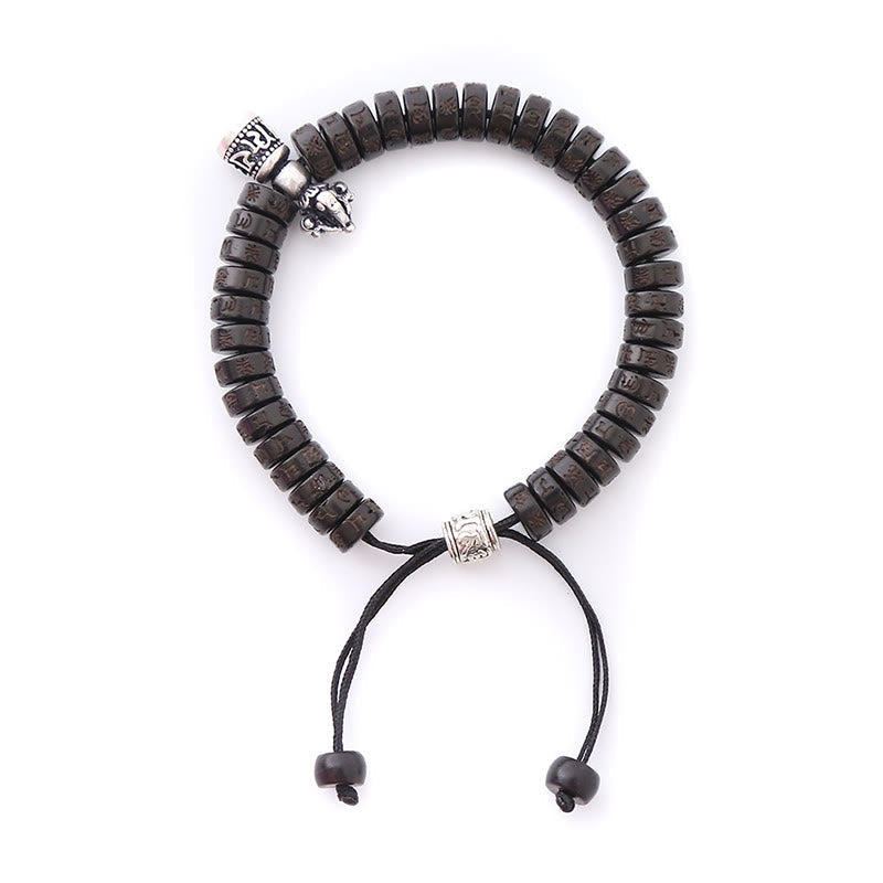 KarmaRipple's Tibet Coconut Shell Carved Om Mani Padme Hum Dorje Vajra Bell Happiness String Bracelet p2