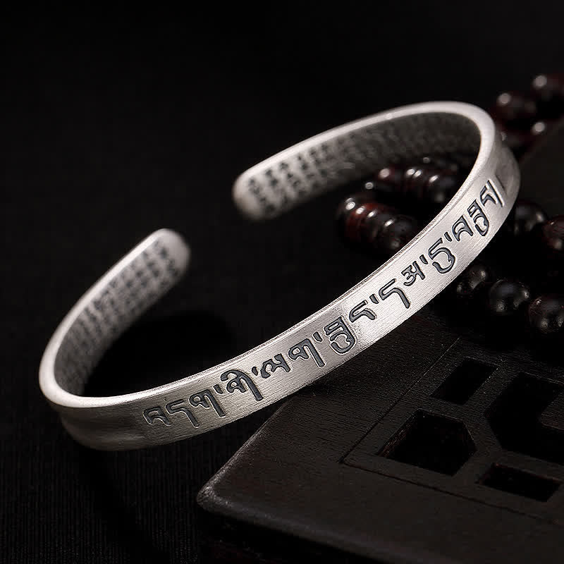 KarmaRipple's 999 Sterling Silver Six True Words Heart Sutra Protection Bracelet Bangle p1