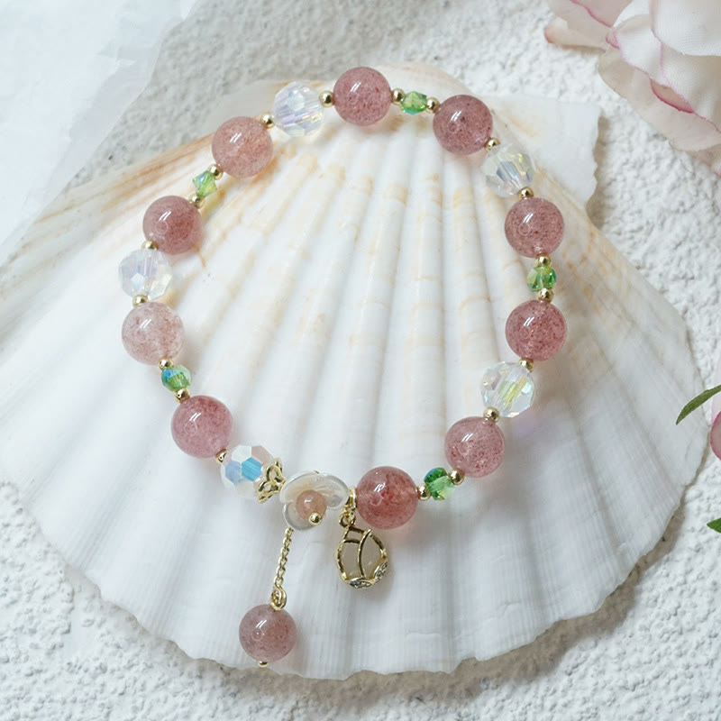 KarmaRipple's Strawberry Quartz Rutilated Quartz Fluorite Flower Balancing Bracelet p10