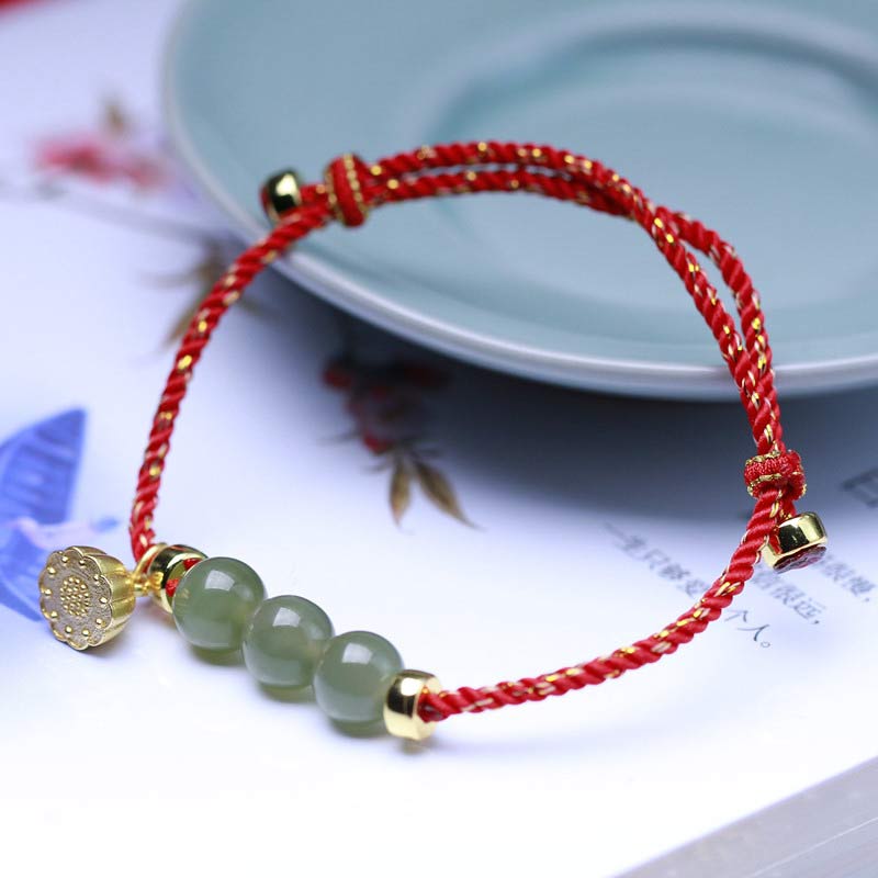 KarmaRipple's Authentic Jade Lotus Seed Strength Red String Weave Bracelet p16