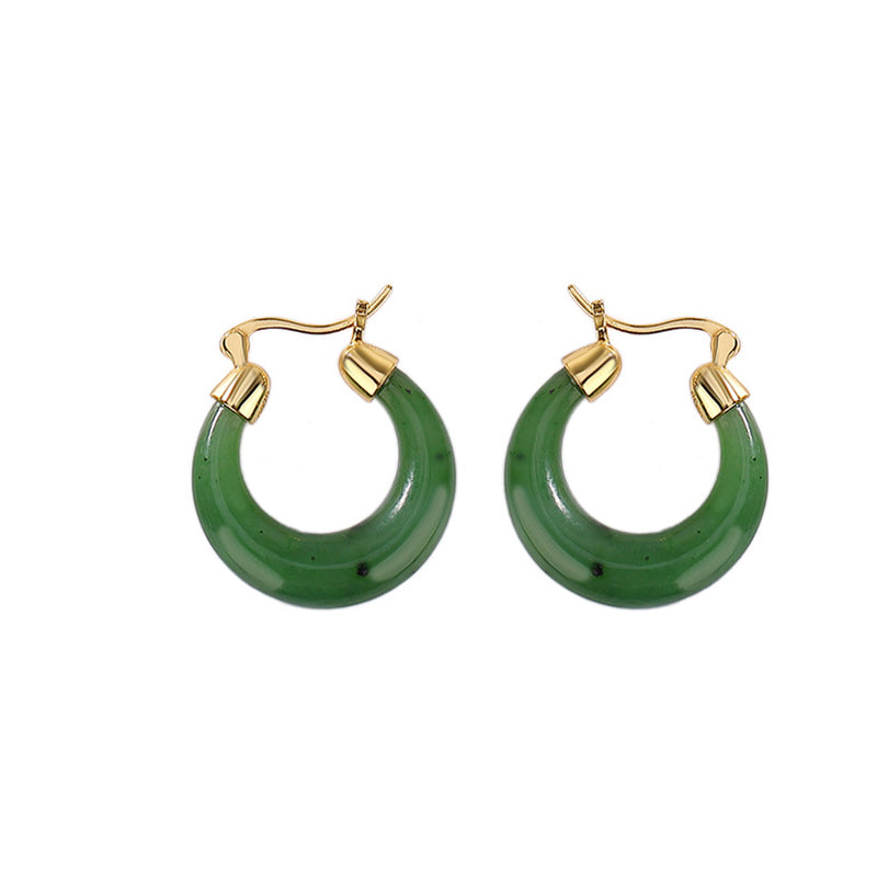 KarmaRipple's 925 Sterling Silver Plated Gold Authentic Round Hetian Cyan Jade Fortune Drop Earrings p8