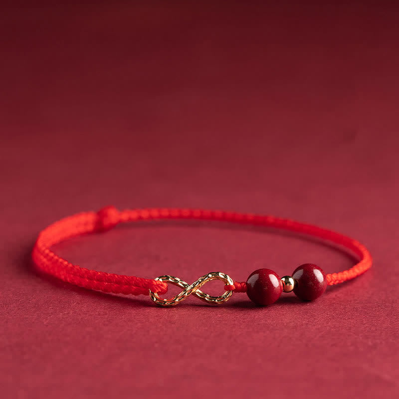 KarmaRipple's Cinnabar Blessing Red String 14K Gold Infinity Symbol Bracelet Anklet p22