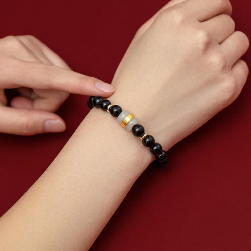 KarmaRipple's Black Obsidian Jade Om Mani Padme Hum Strength Pair Magnetic Bracelet p7