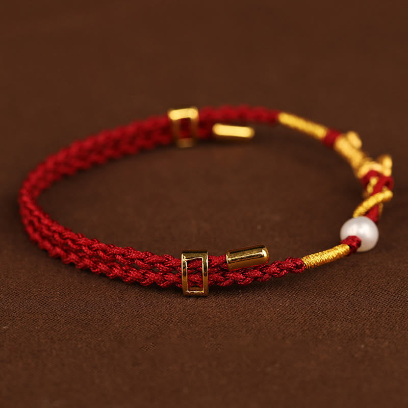 KarmaRipple's 24K Gold Wish Ruyi Handle Fu Character Rabbit Pearl Fortune Woven Bracelet p9