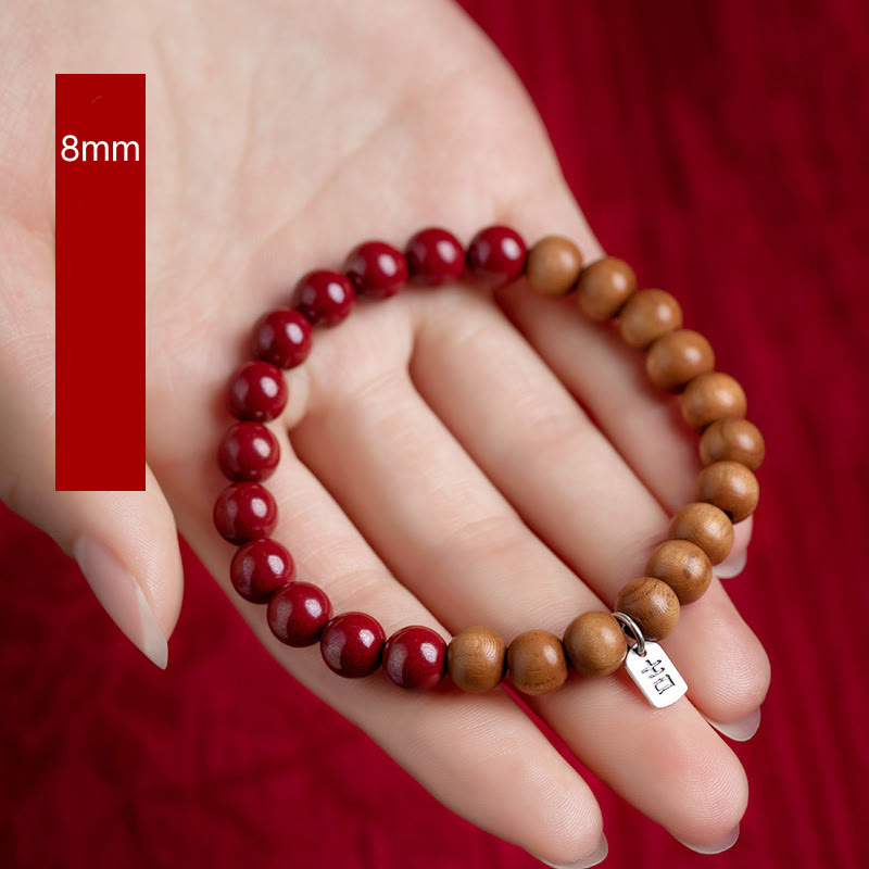 KarmaRipple's 925 Sterling Silver Peach Wood Cinnabar Ward Off Evil Spirits Bracelet p6