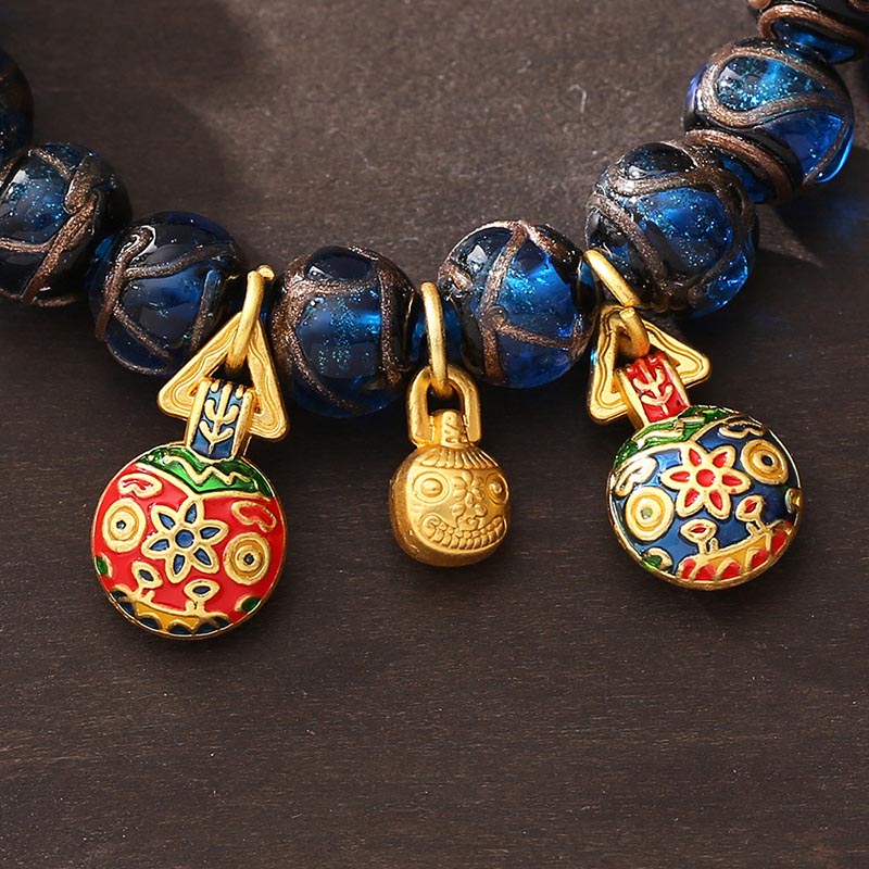 KarmaRipple's Gold Swallowing Beast Fortune Talisman Blue Liuli Glass Bead Fortune Bracelet p4